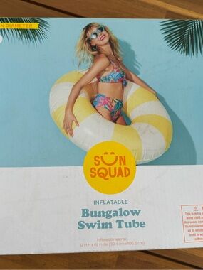 NEW Sun Squad Bungalow Swim Tube - Yellow & White Inflatable